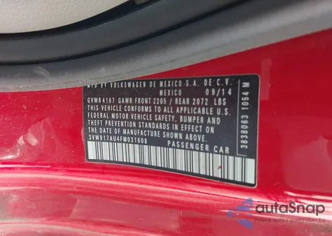 2015 Volkswagen Golf Tsi S 2-Door z USA, uszkodzony, nr VIN 3VW917AU4FM031608